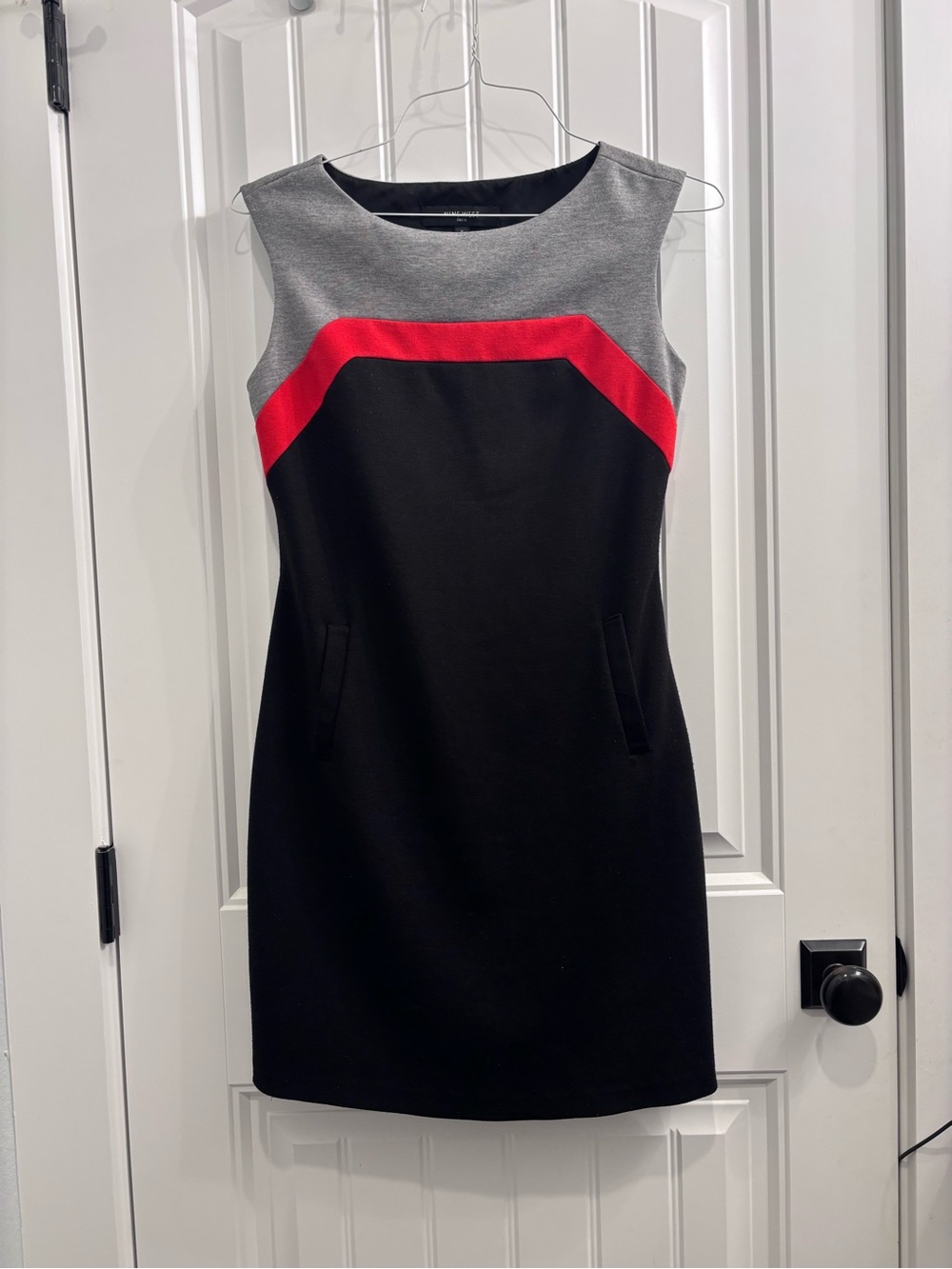 Nine West Black Sheath Dress with Gray Yoke & Red Accent